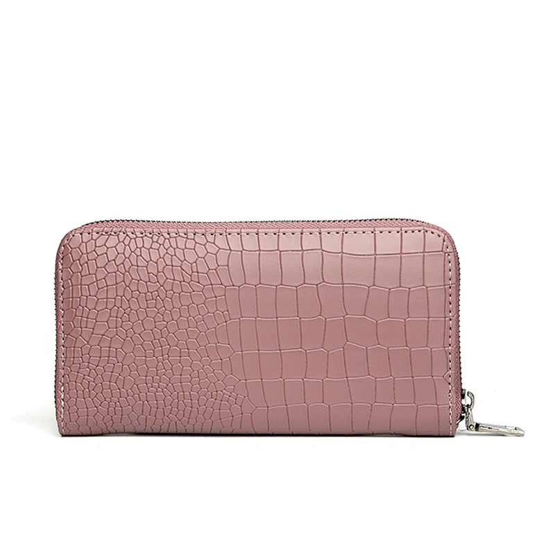 7050-Nude color black resin stone zipper-round crocodile PU wallets