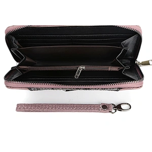 7050-Nude color black resin stone zipper-round crocodile PU wallets