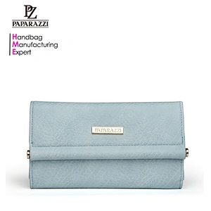 5032-Ladies fashion light blue metal plate flap PU wallets