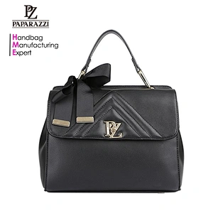 6568 Wholesale Black Quiled PU handbag Women Satchel Bag with Ribbon