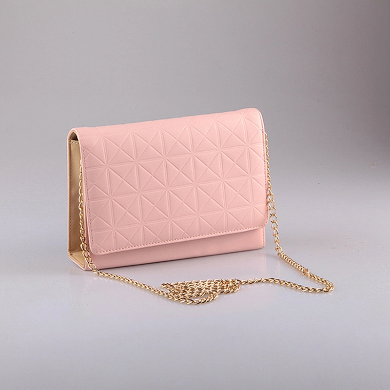 4541-2016 New Arrival Pink Color Ladies Clutch Purse with Long Metal Chain