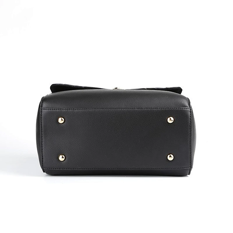 6568 Wholesale Black Quiled PU handbag Women Satchel Bag with Ribbon
