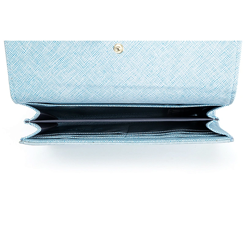 5032-Ladies fashion light blue metal plate flap PU wallets