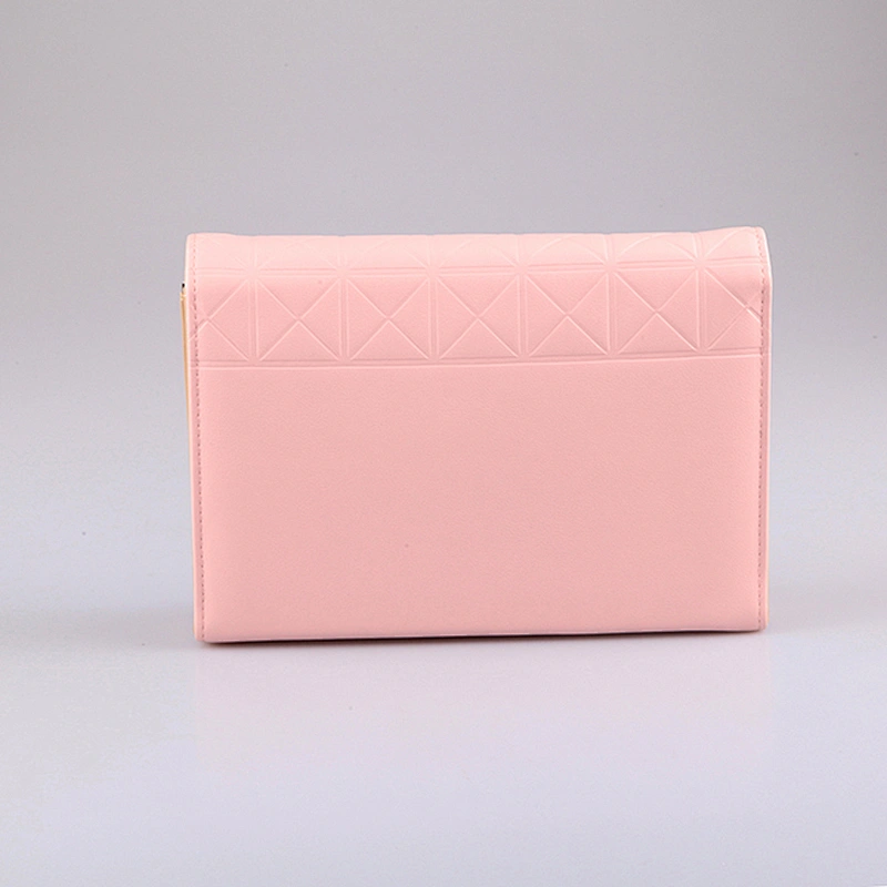4541-2016 New Arrival Pink Color Ladies Clutch Purse with Long Metal Chain