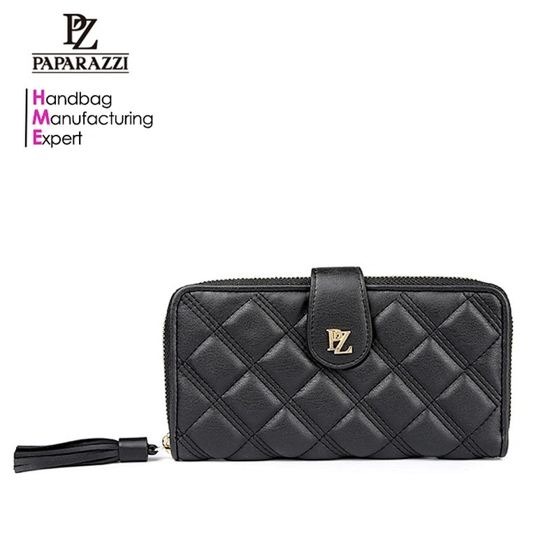 #7020 BSCI factory tassel puller quilted PU wallets