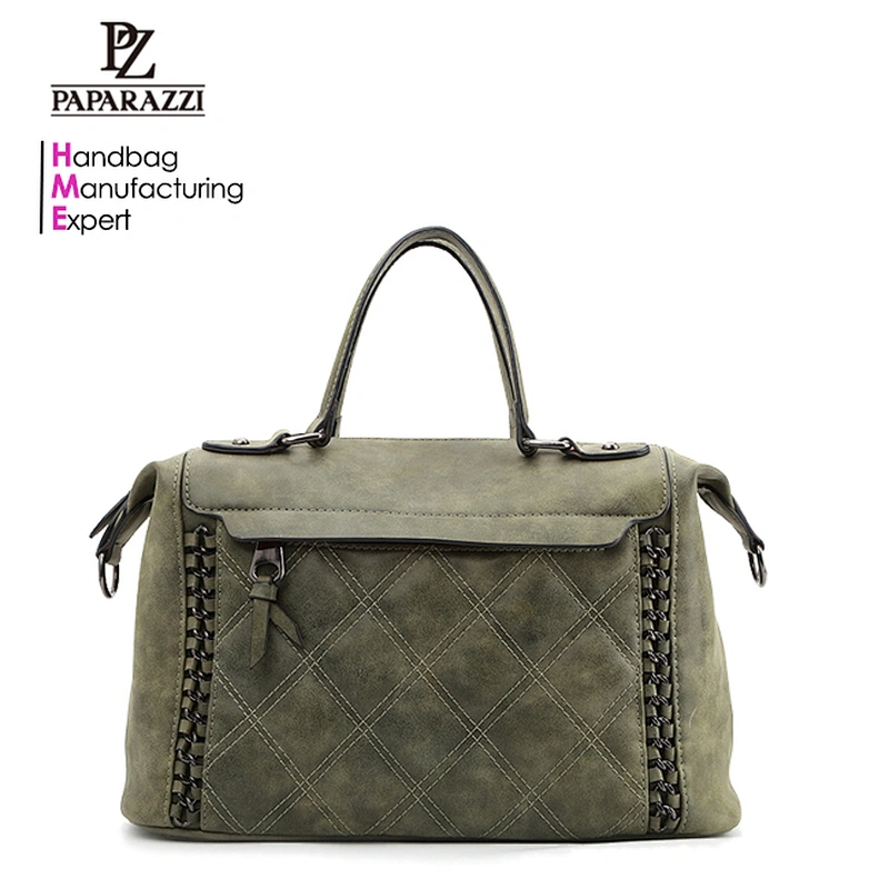 8823-Brand new fashion quilted two tones PU leather satchel bags