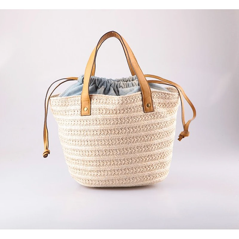 2488 Bull Denim Woven straw cities basket Hand bags