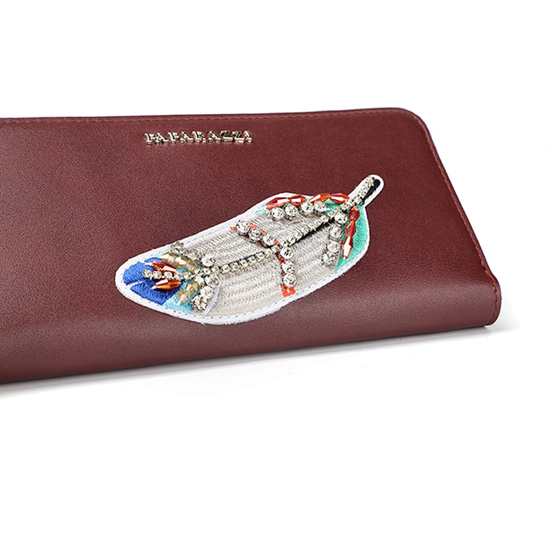 7016A 2019 hot selling inspiration beading leaf design smart beauty long zipper wallets for women