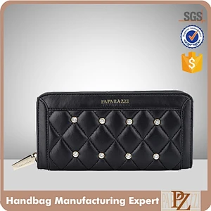 5855-Ladies fashion hot sale color black quilted wallets with rhinestone guangzhou factory