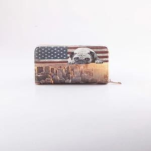 5259-2018 Newest Design New York and USA Flag Printed Zip-Around Large Travel Wallet for Girls