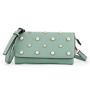 7452 Paparazzi new arrival fashion design high quality decorative pearls PU leather lady handbag