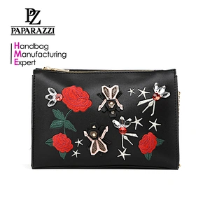 7398-Fall winter party metal chain patch & embroidery clutch shoulder bags