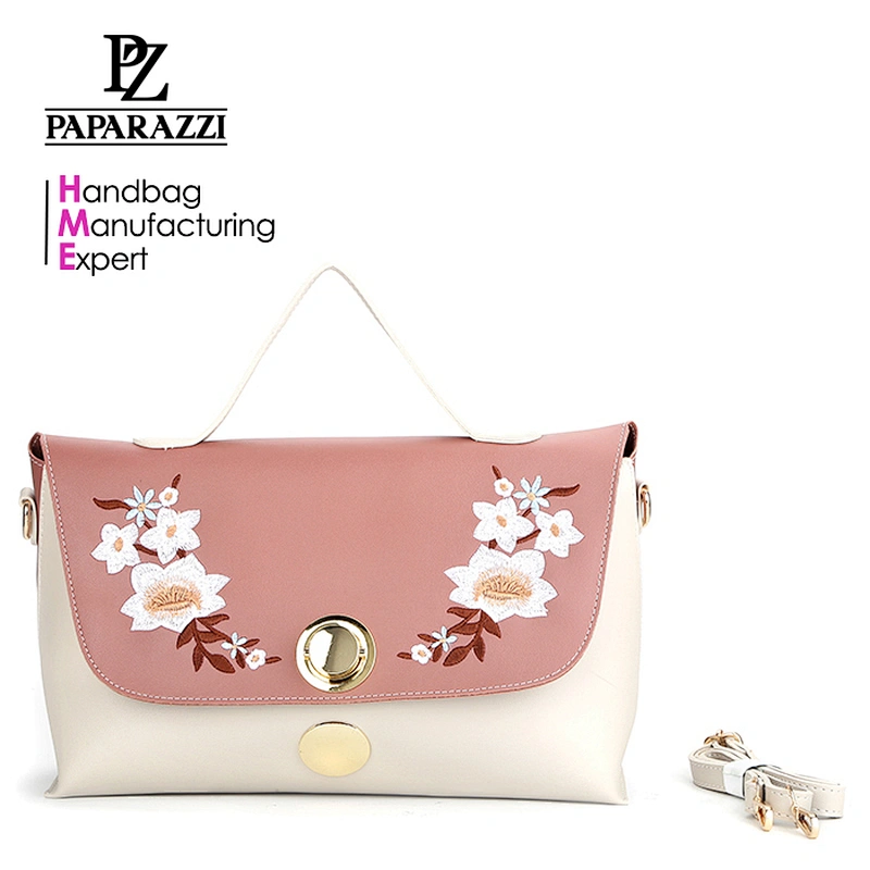 8582 Latest pretty embroidery designer floral women handbags 2018 Guangzhou handbag factory