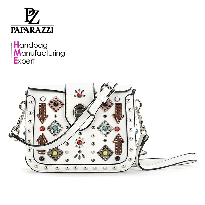 8465 colorful pearls and patchwork decoration handbag women usuage studs cross body bag new arrival for 2018