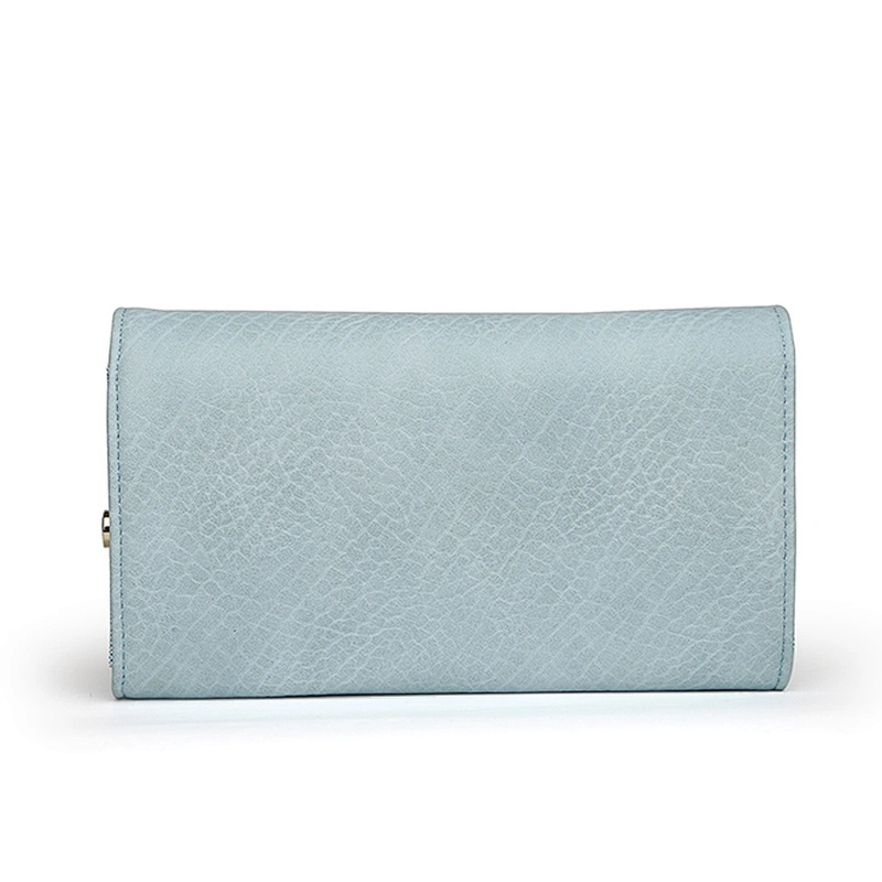 5032-Ladies fashion light blue metal plate flap PU wallets
