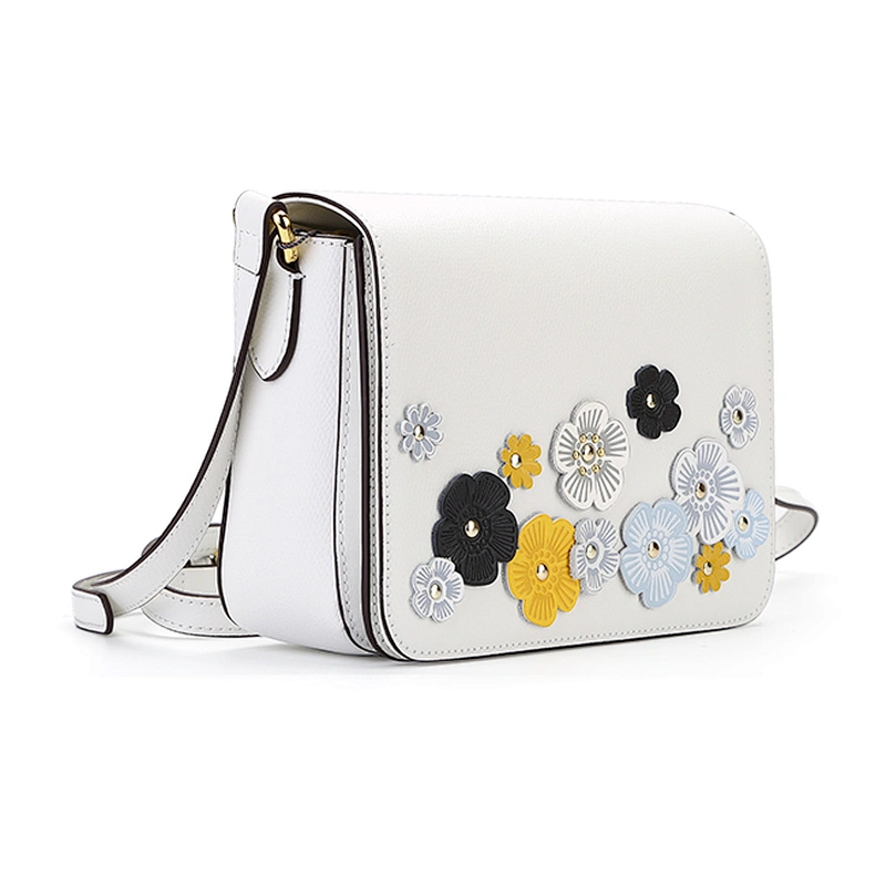 7402 Genuine leather Italian designer fashionable handmade beautiful women crossbody with flower customized patch