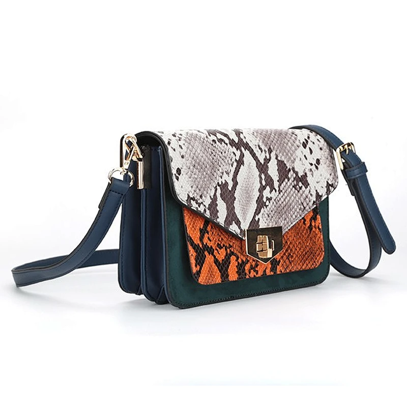6538- Hot sale trendy exotic skin handbag ladies crossbody bag high quality snake PU shoulder bag