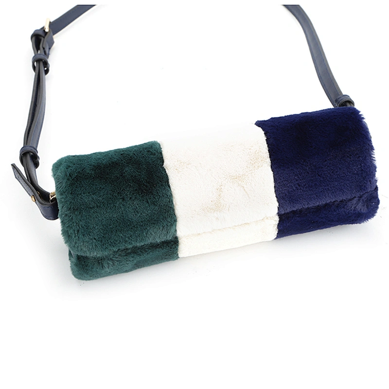 7888 Contrast block fur cute girls crossbody sling bag