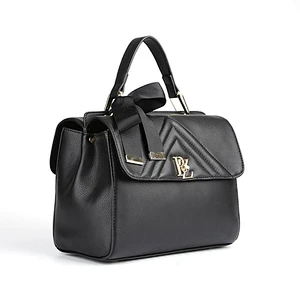 6568 Wholesale Black Quiled PU handbag Women Satchel Bag with Ribbon