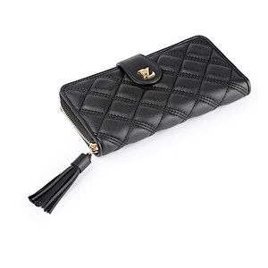 #7020 BSCI factory tassel puller quilted PU wallets
