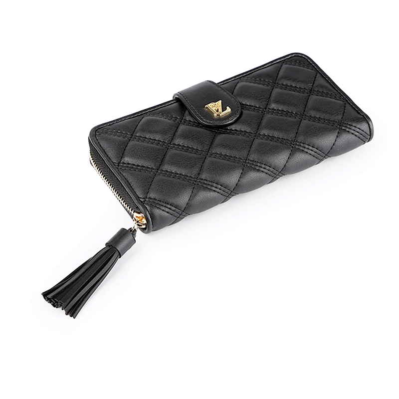 #7020 BSCI factory tassel puller quilted PU wallets