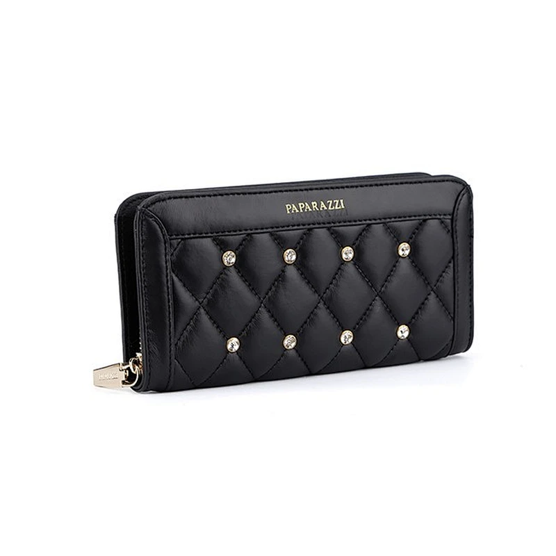 5855-Ladies fashion hot sale color black quilted wallets with rhinestone guangzhou factory
