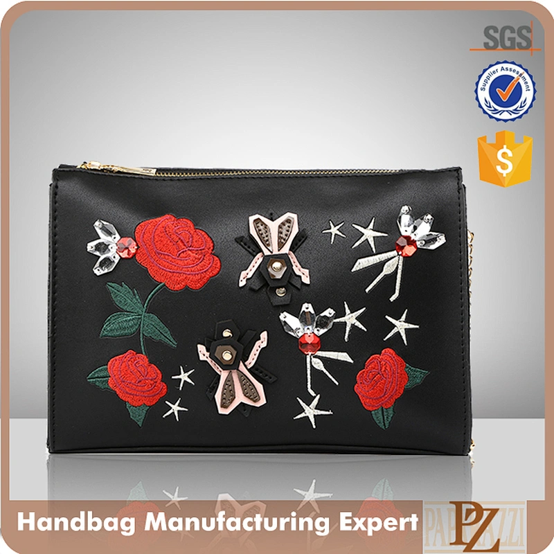 7398-Fall winter party metal chain patch & embroidery clutch shoulder bags