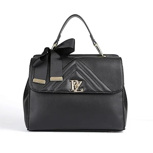 6568 Wholesale Black Quiled PU handbag Women Satchel Bag with Ribbon
