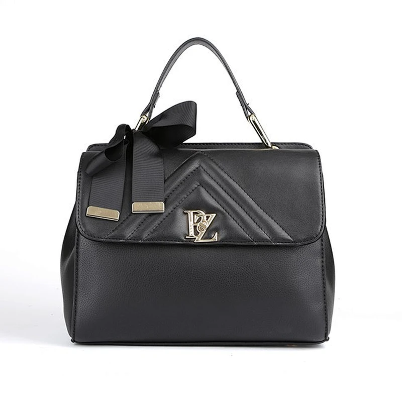 6568 Wholesale Black Quiled PU handbag Women Satchel Bag with Ribbon