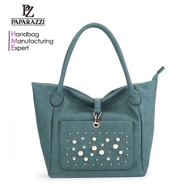 7448 New Arrival Wholesale Paparazzi Designer PU Leather Lady Fashion Beads Tote Bag ODM Custom Women Handbags