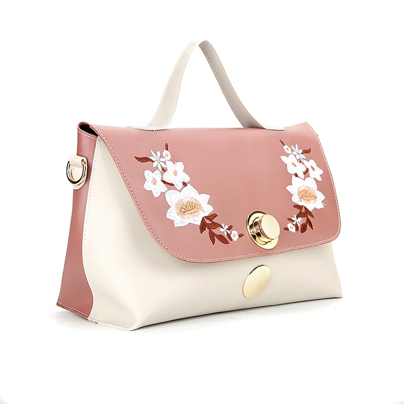 8582 Latest pretty embroidery designer floral women handbags 2018 Guangzhou handbag factory