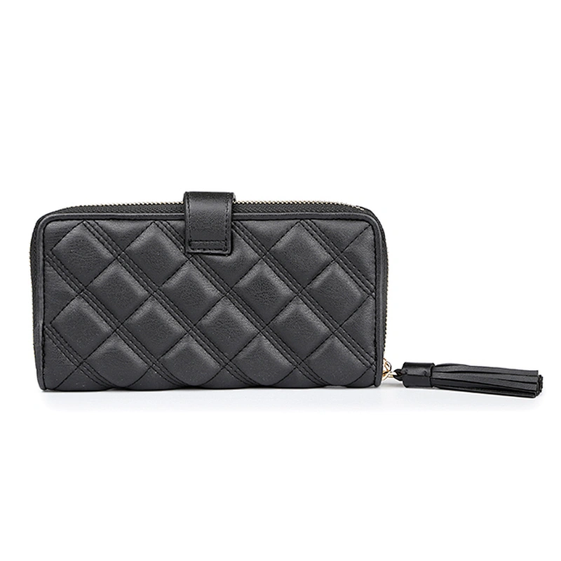 #7020 BSCI factory tassel puller quilted PU wallets