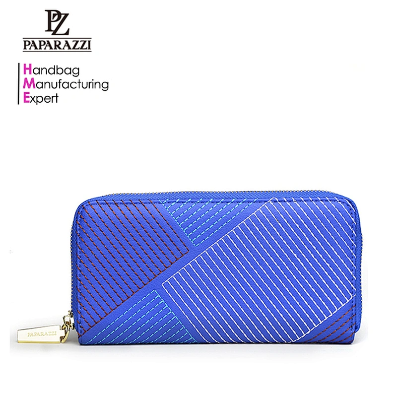 5037- Custom brand ladies fashion blue PU embroidery wallets