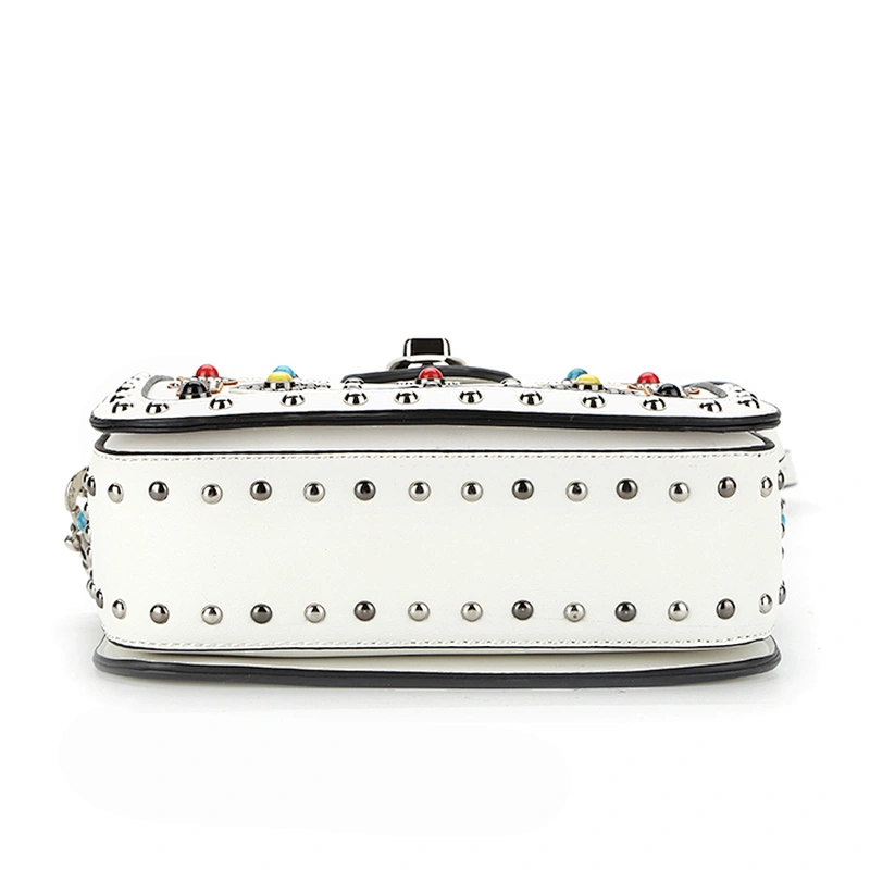 8465 colorful pearls and patchwork decoration handbag women usuage studs cross body bag new arrival for 2018