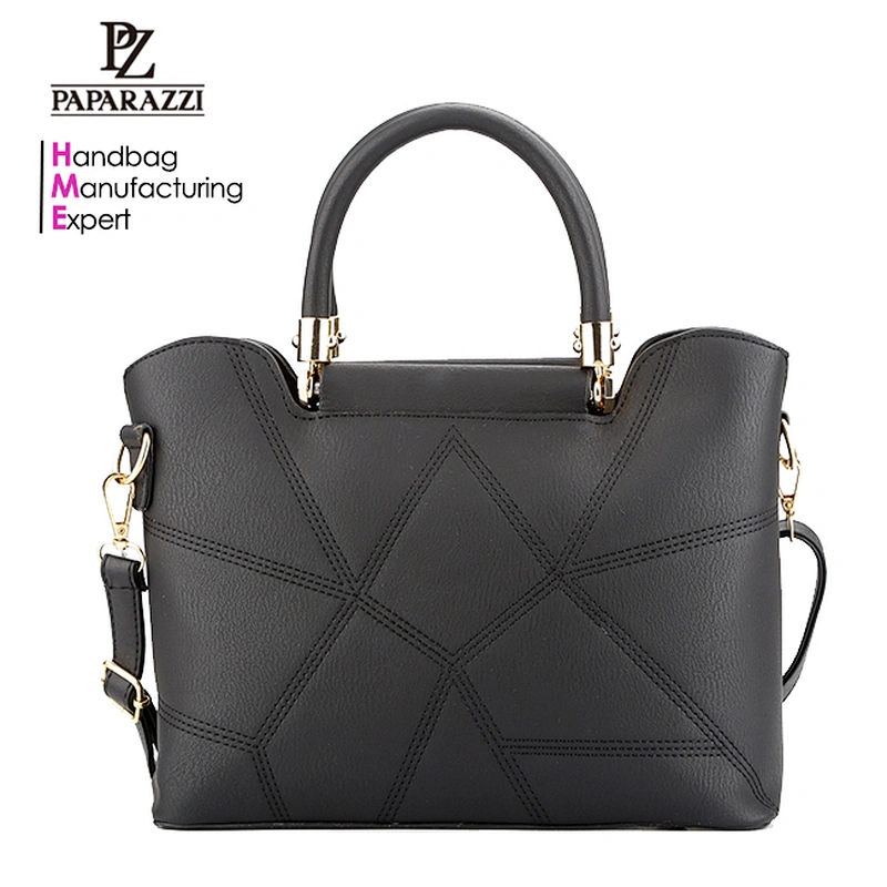 7429-Classic style two compartments hard handle women smooth PU handbags