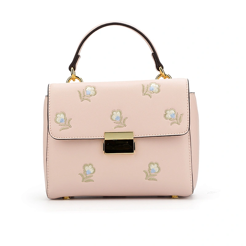 #7405 Tax Free Myanmar made latest fashion design custom embroidery flower decor ladies hand bags PU leather handbags for women