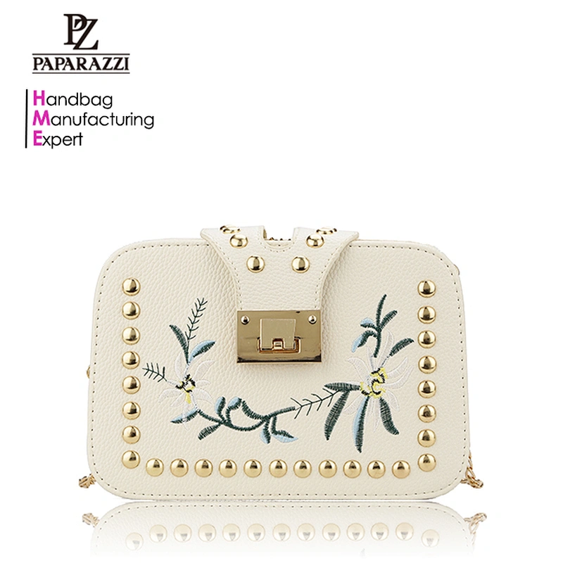 7387 Paparazzi Newest embroidery pattern elegant lady faux leather crossbody bags