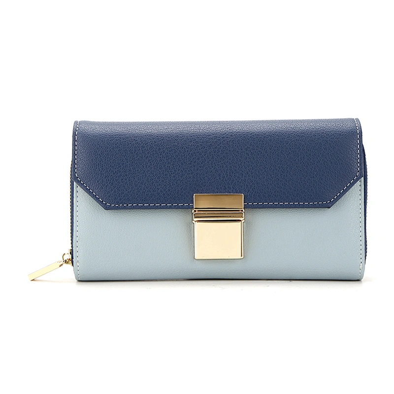 Original 100% genuine leather design wallets NO. 7918 metal lock flap closure fashion contrast color lady leather wallet 2018