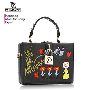 7408 Paparazzi best selling custom design Saffiano PU material embroidery Boutique box bag