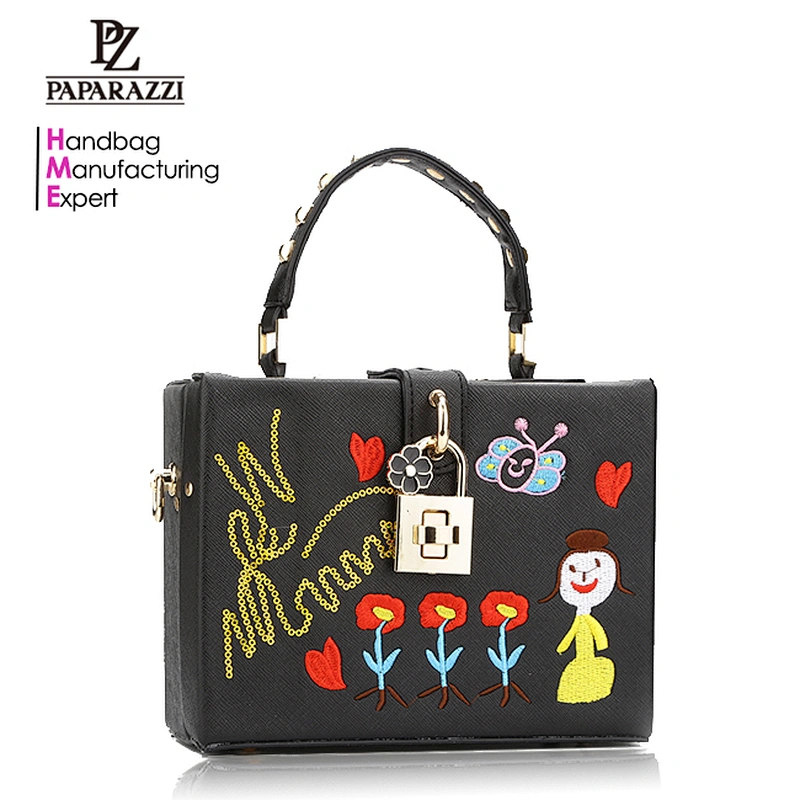 7408 Paparazzi best selling custom design Saffiano PU material embroidery Boutique box bag