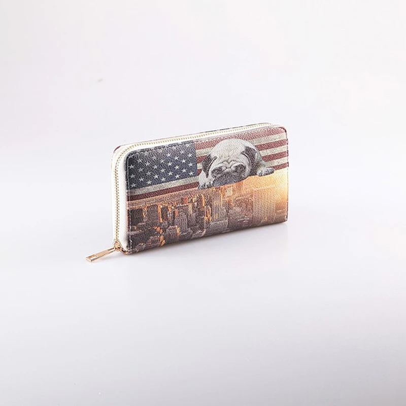 5259-2018 Newest Design New York and USA Flag Printed Zip-Around Large Travel Wallet for Girls