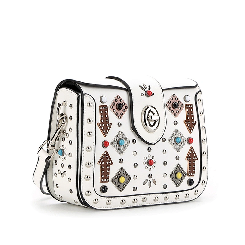 8465 colorful pearls and patchwork decoration handbag women usuage studs cross body bag new arrival for 2018