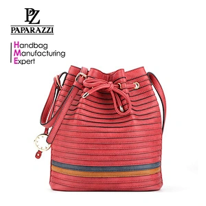 6560 Ladies stripe stitching basket bag drawstring