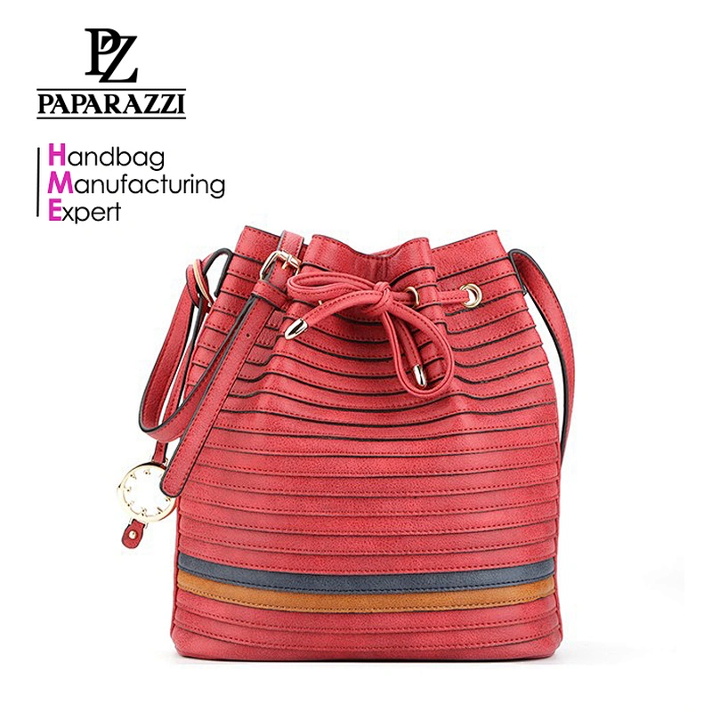 6560 Ladies stripe stitching basket bag drawstring