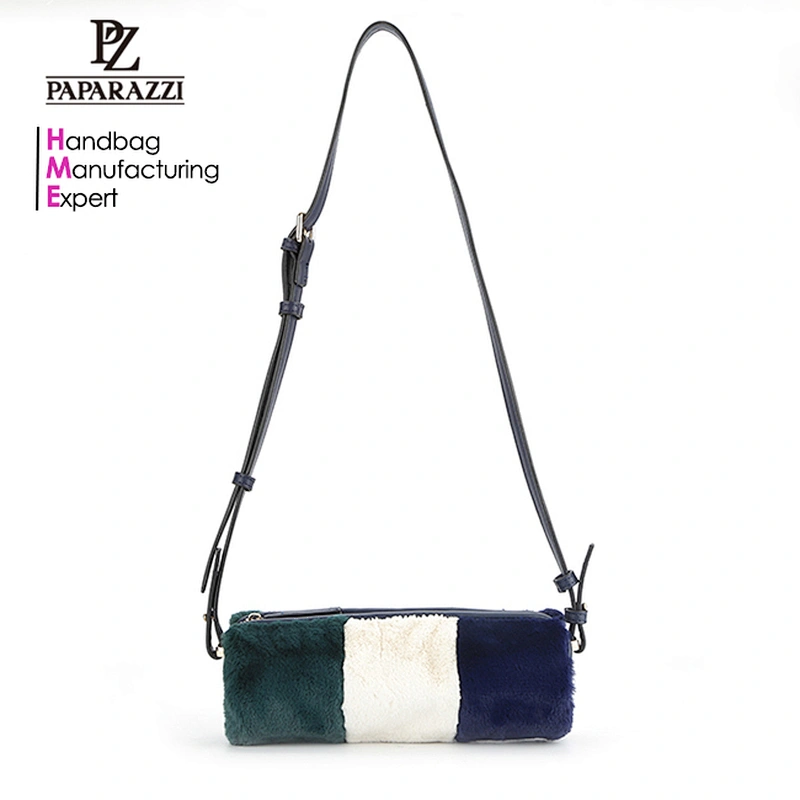 7888 Contrast block fur cute girls crossbody sling bag