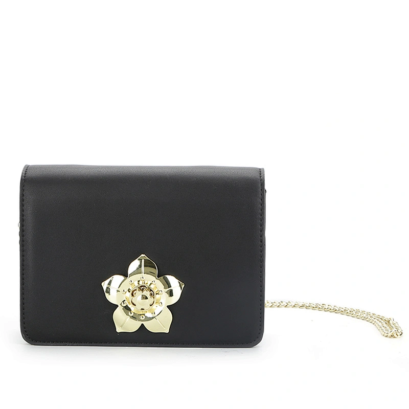 8464 Gorgeous metal flower closure PU lady bag supplier shoulder bag sale