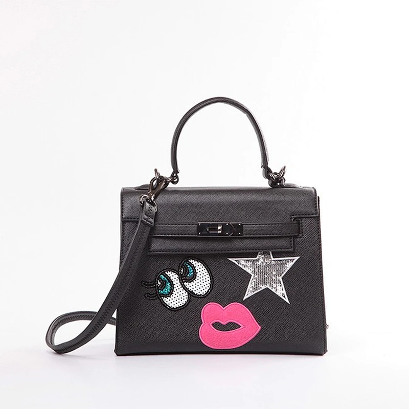 3927-Italian style saffiano jacquard smile face brand handbag