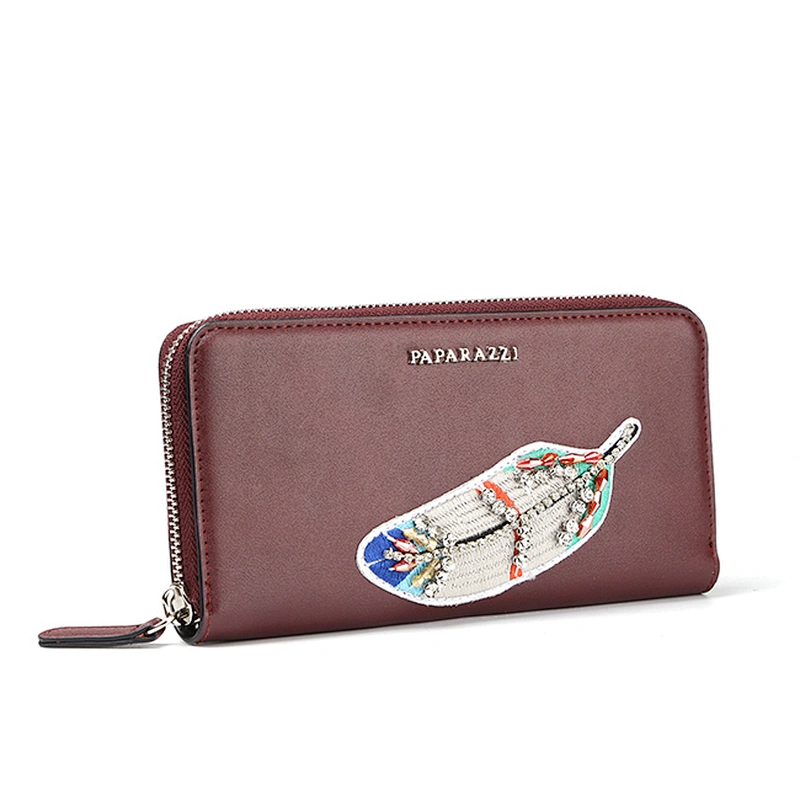7016A 2019 hot selling inspiration beading leaf design smart beauty long zipper wallets for women