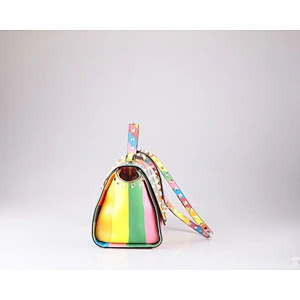 3759 Wholesale China Fashion beautiful rainbow printing high quality ladies PU leather mini satchel bags