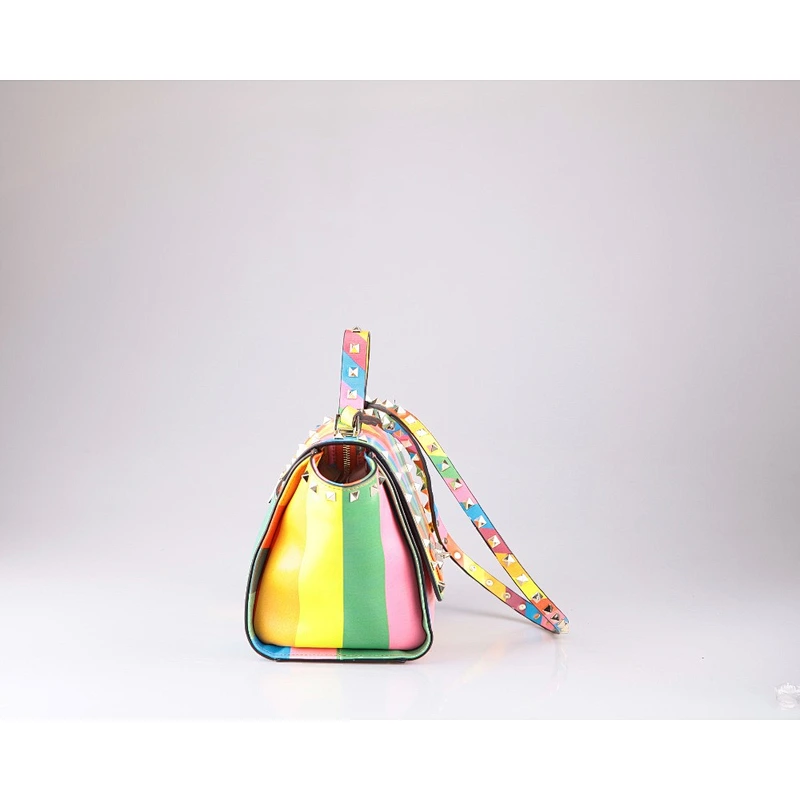 3759 Wholesale China Fashion beautiful rainbow printing high quality ladies PU leather mini satchel bags